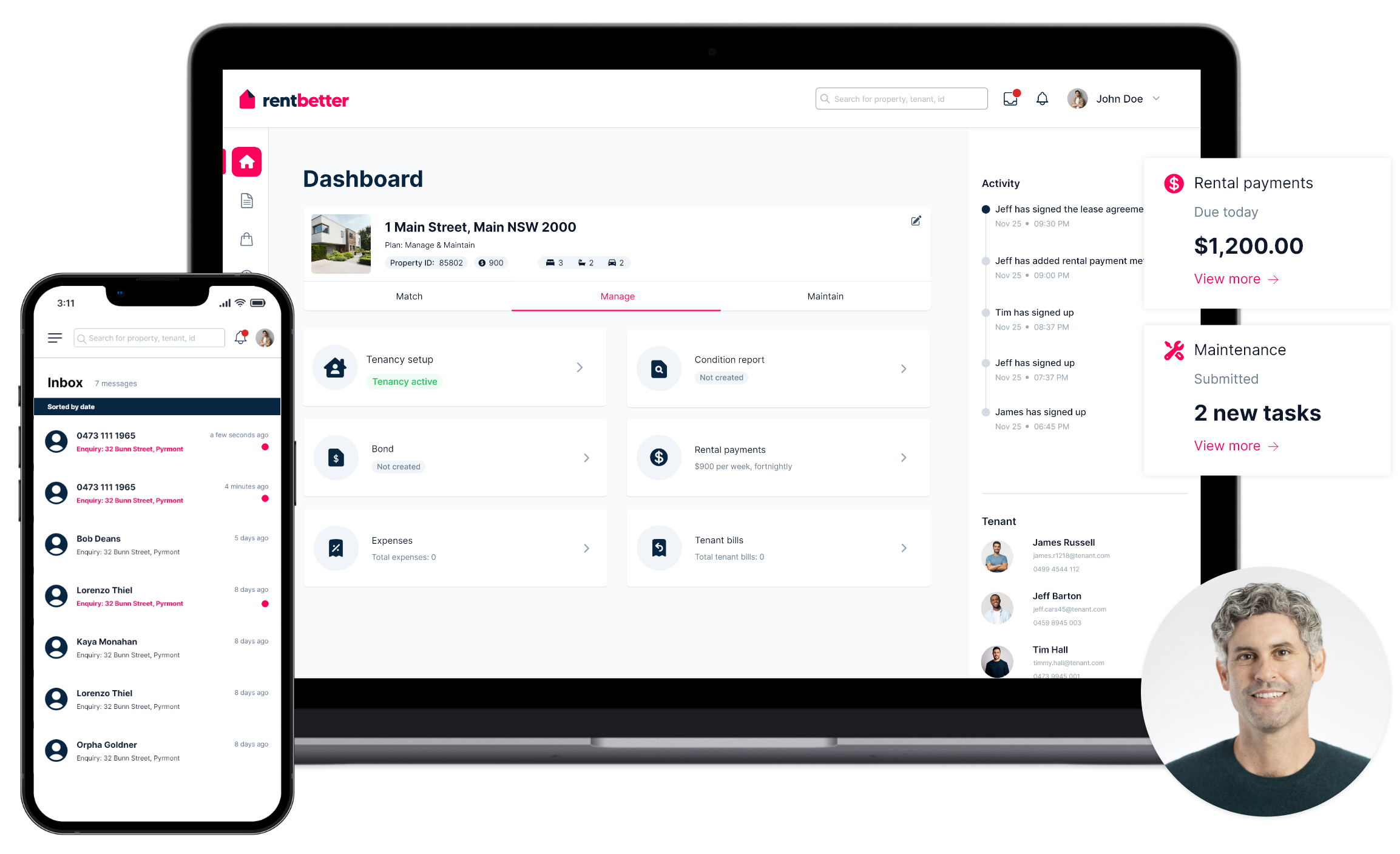The RentBetter dashboard on a laptop and mobile phone
